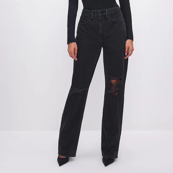 Good American Black 90s Distressed Jeans - Picture 1 of 8